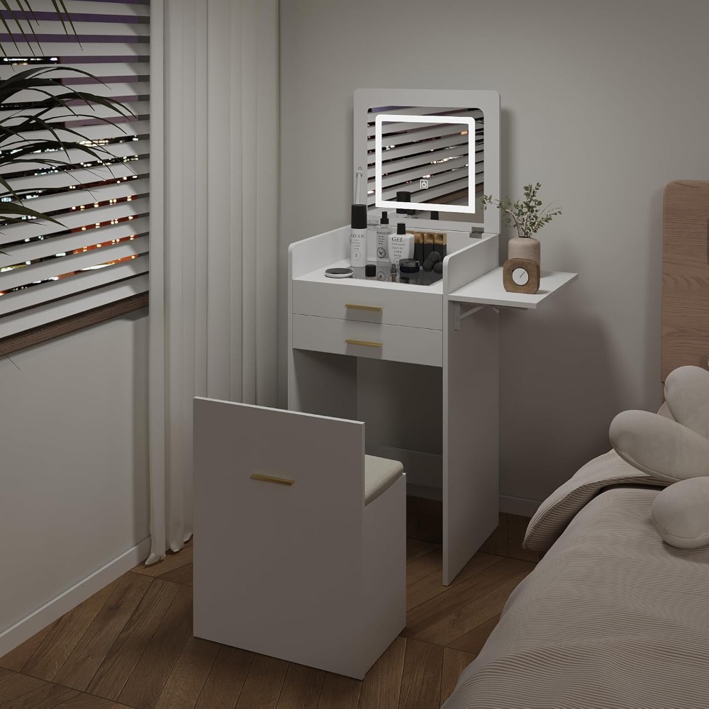 Desk Setup In Small Bedroom - Mała toaletka ze stołkiem 3 w