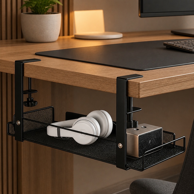 Desk Setup Gear - Podblatowa stalowa taca na kable, wytrzymały